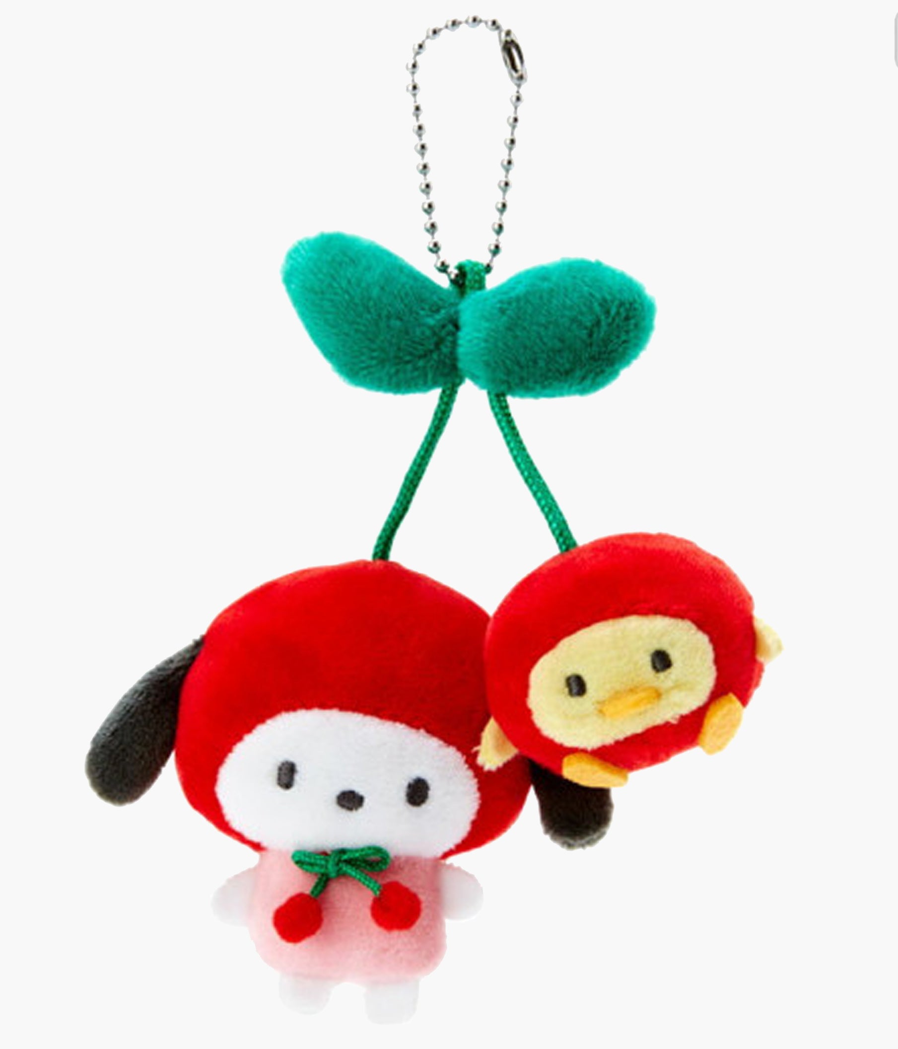 ꕤ︎︎ぽこぽんꕤ︎︎No.147フェザー with ヒノキチップチャーム‪·̩͙꒰ঌ Pochacco + Pi-Chan Cherry Plush Brooch Keychain (Sanrio Japan