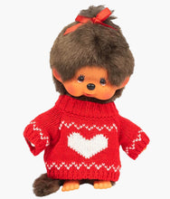 Load image into Gallery viewer, Monchhichi - Girl Dressed In Red Heart Sweater - 8"