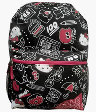 Load image into Gallery viewer, 16&quot; Hello Kitty Doodle Collage Backpacks - White + Black
