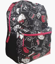 Load image into Gallery viewer, 16&quot; Hello Kitty Doodle Collage Backpacks - White + Black
