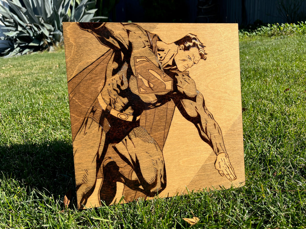 Hand Burned Wooden Plaque - Superman