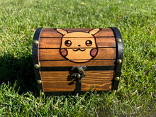 Load image into Gallery viewer, Hand Burned Wooden Treasure Chest - Pikachu
