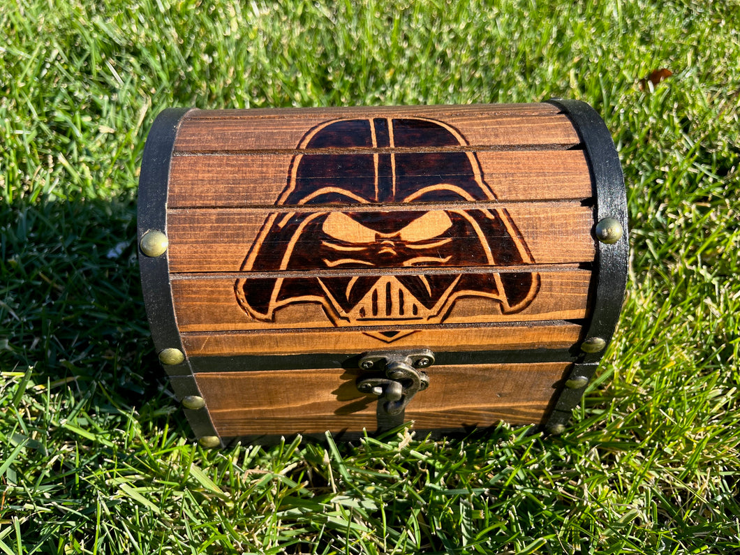 Hand Burned Wooden Treasure Chest - Darth Vader